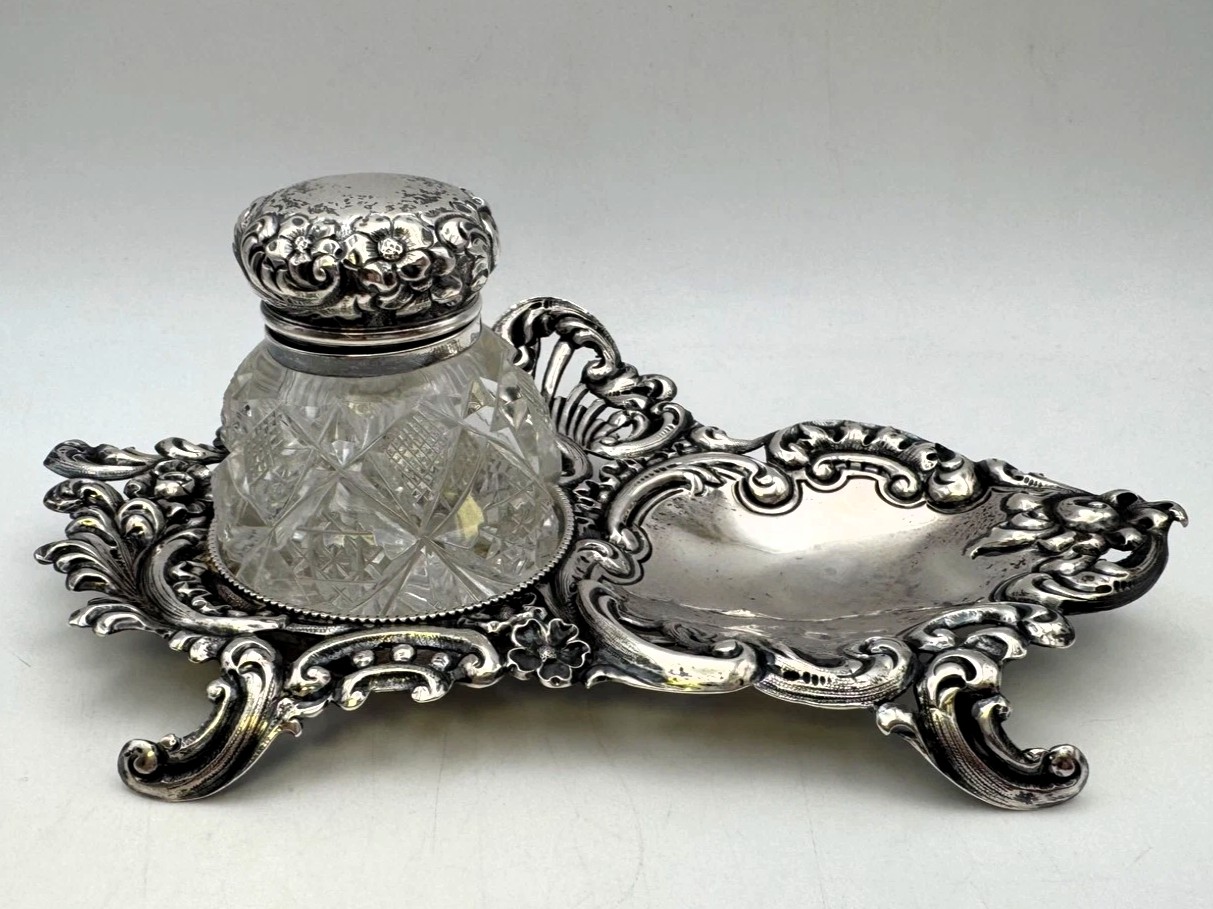 Sterling Silver & Cut Crystal Inkstand