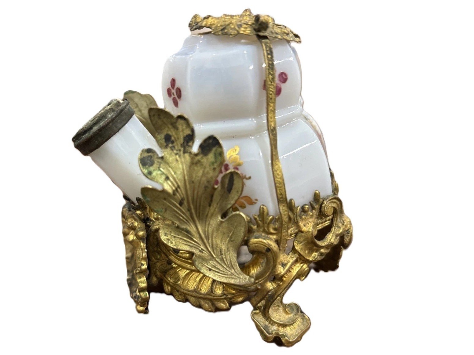 French “Teakettle” Inkwell in a Gilt Bronze Holder