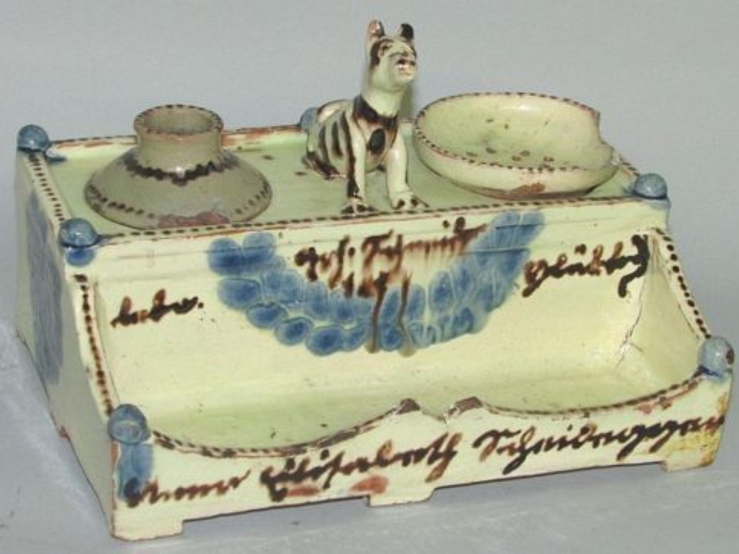 Early German Folk Pottery Presentation Inkstand