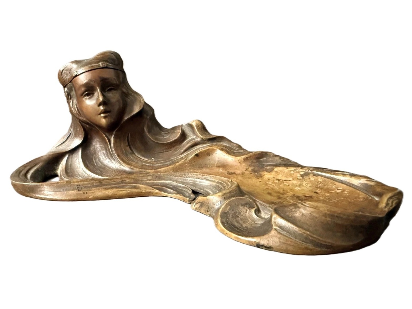 “Cascading Hair” Figural Inkwell & Pen Tray
