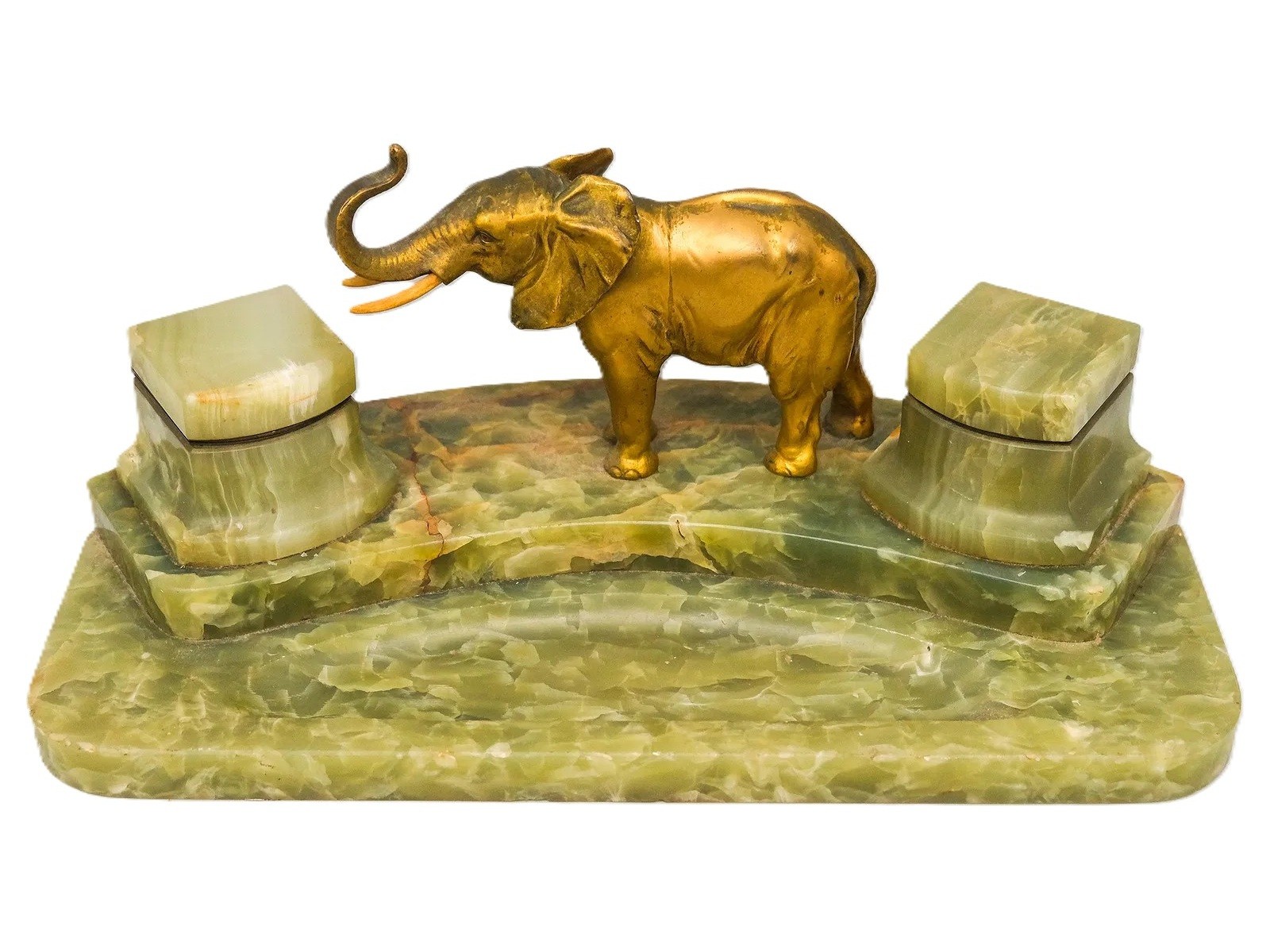 Onyx Double Inkstand with Elephant