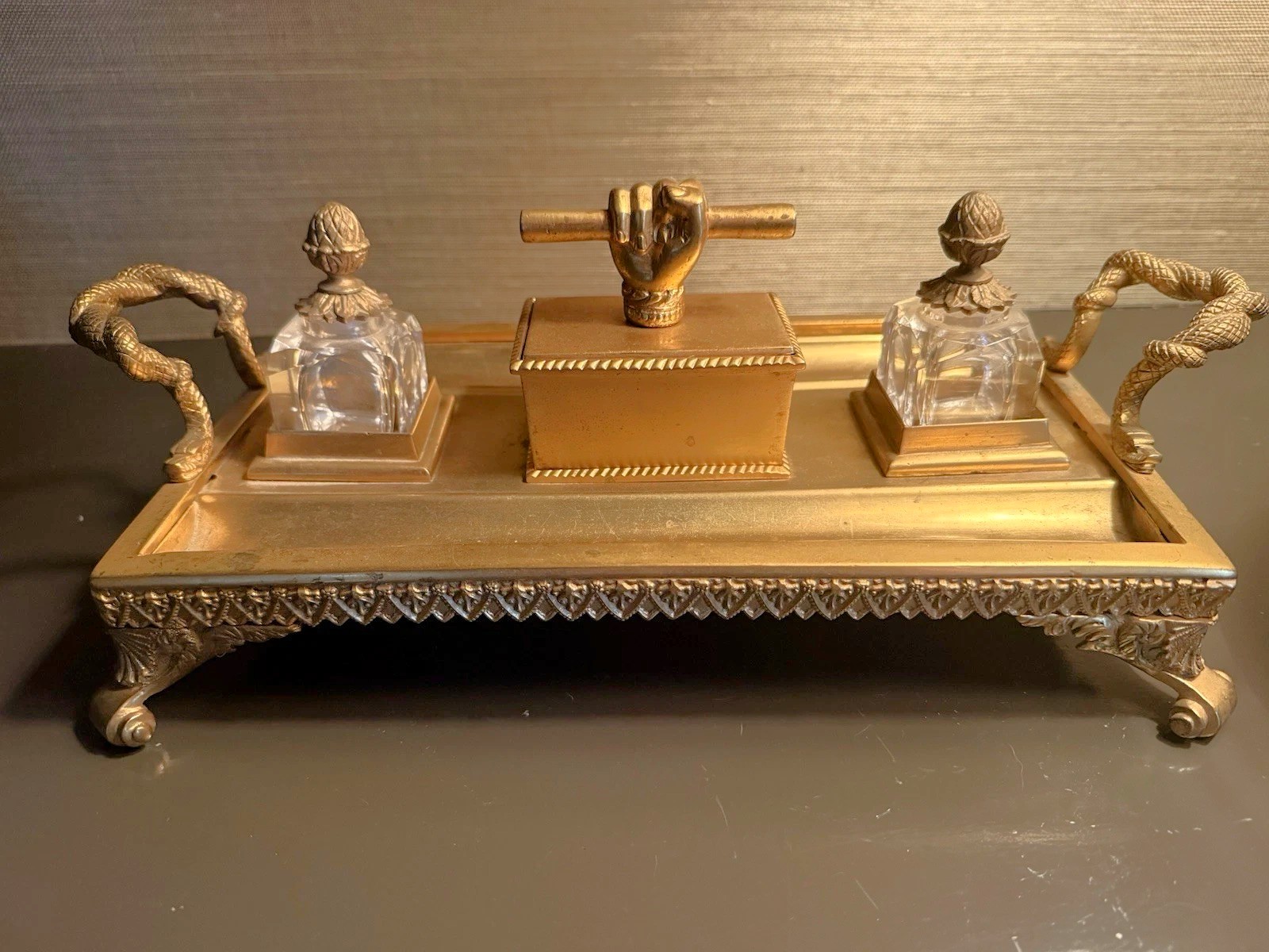 Bronze Inkstand with a Hand Clutching a Rod