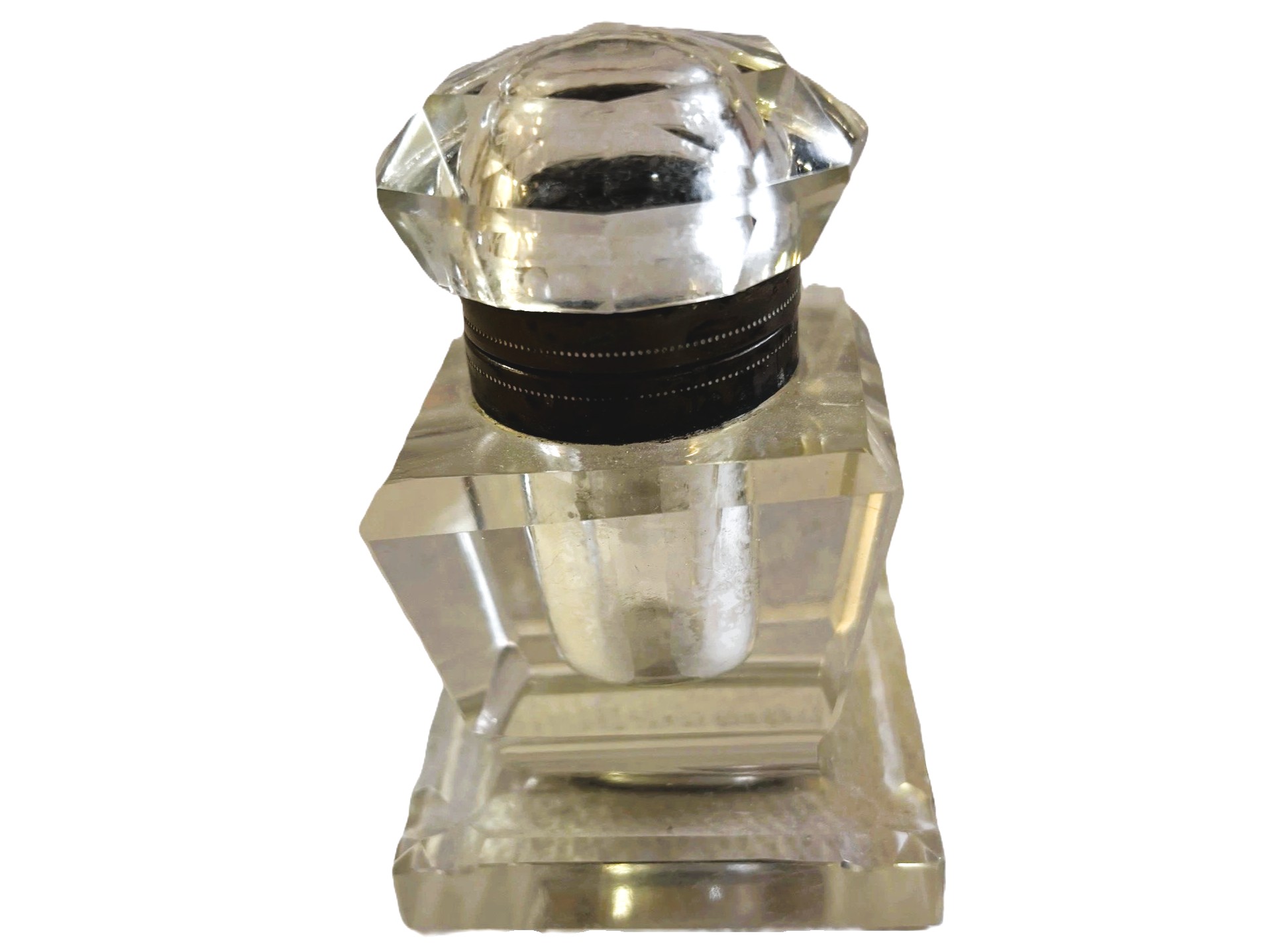 Cut Glass Inkwell on Pedestal Base