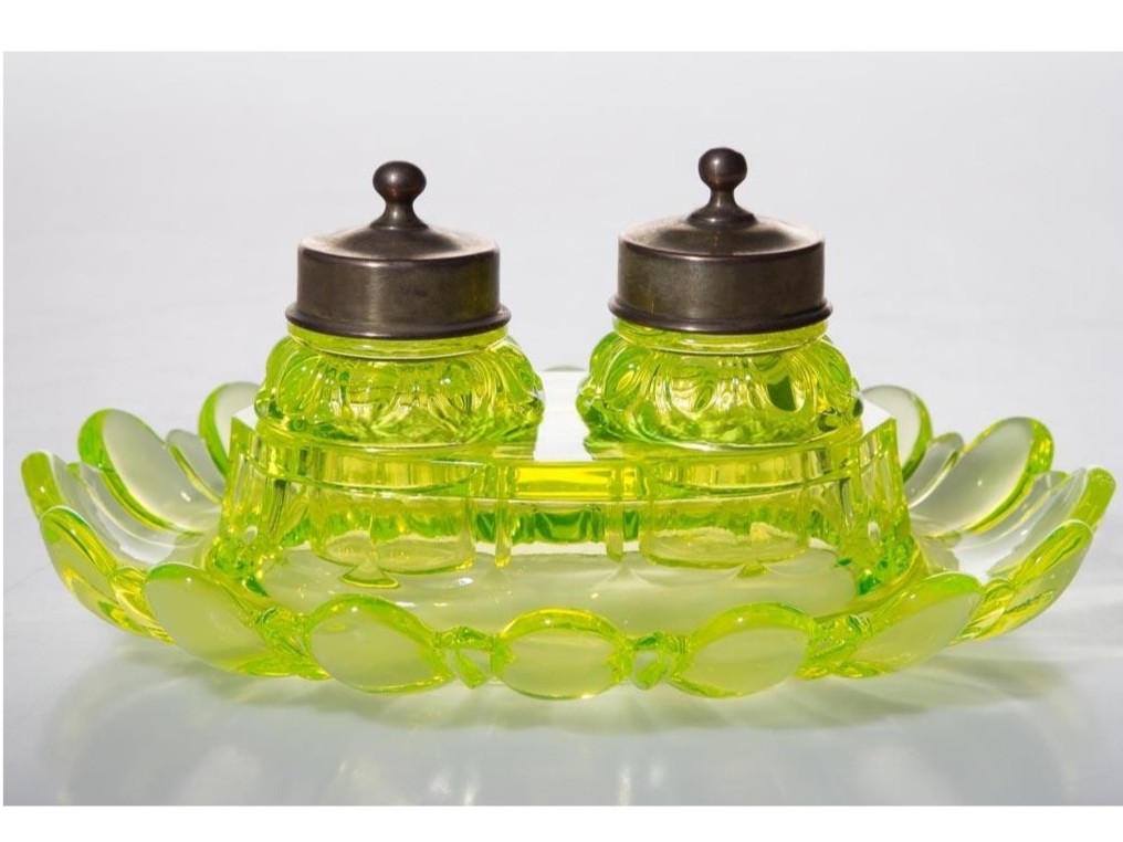 Vaseline Glass Double Inkstand