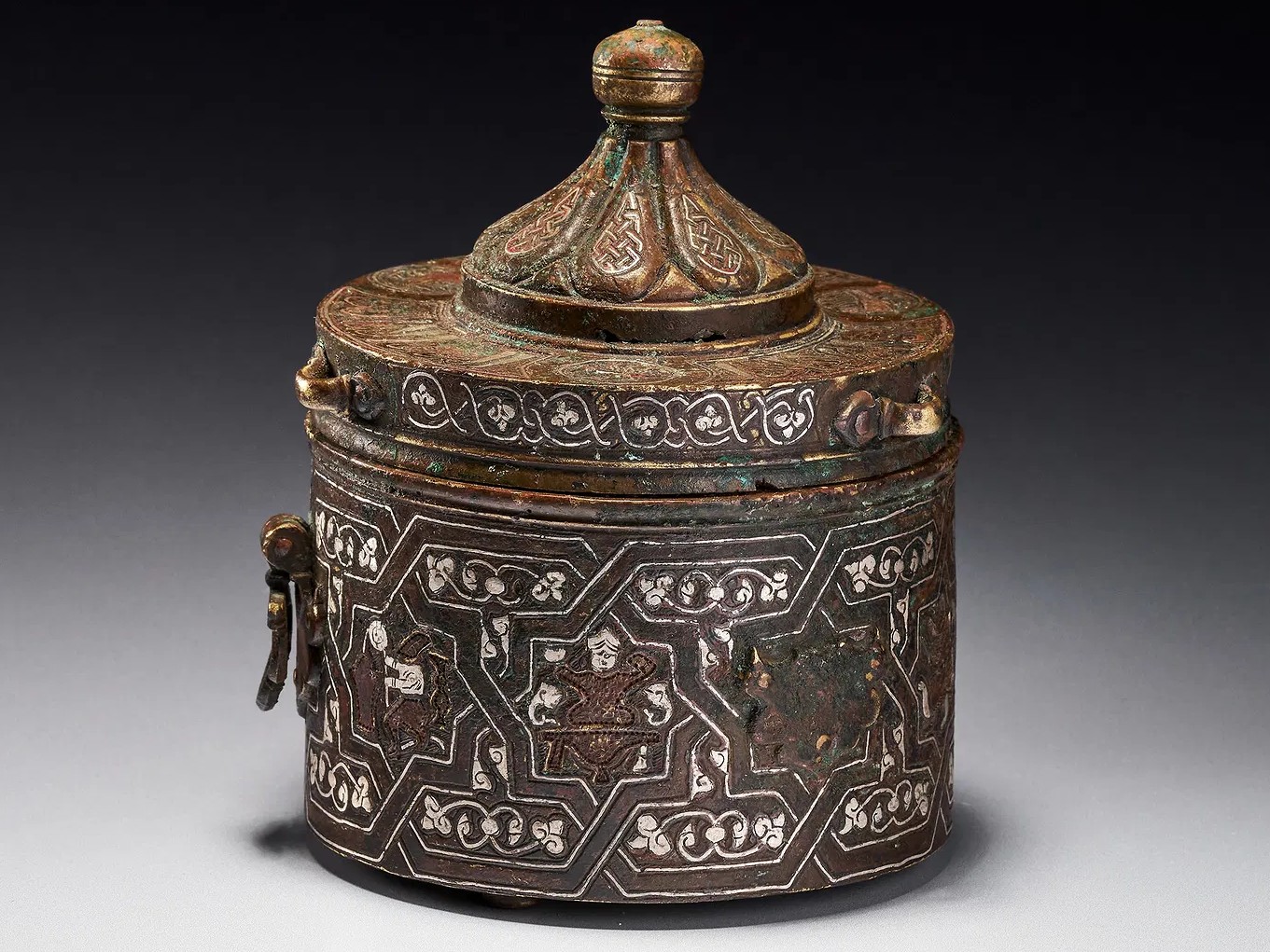 Silver-Inlaid Cylindrical Inkwell (Dawat) with Zodiacal Imagery