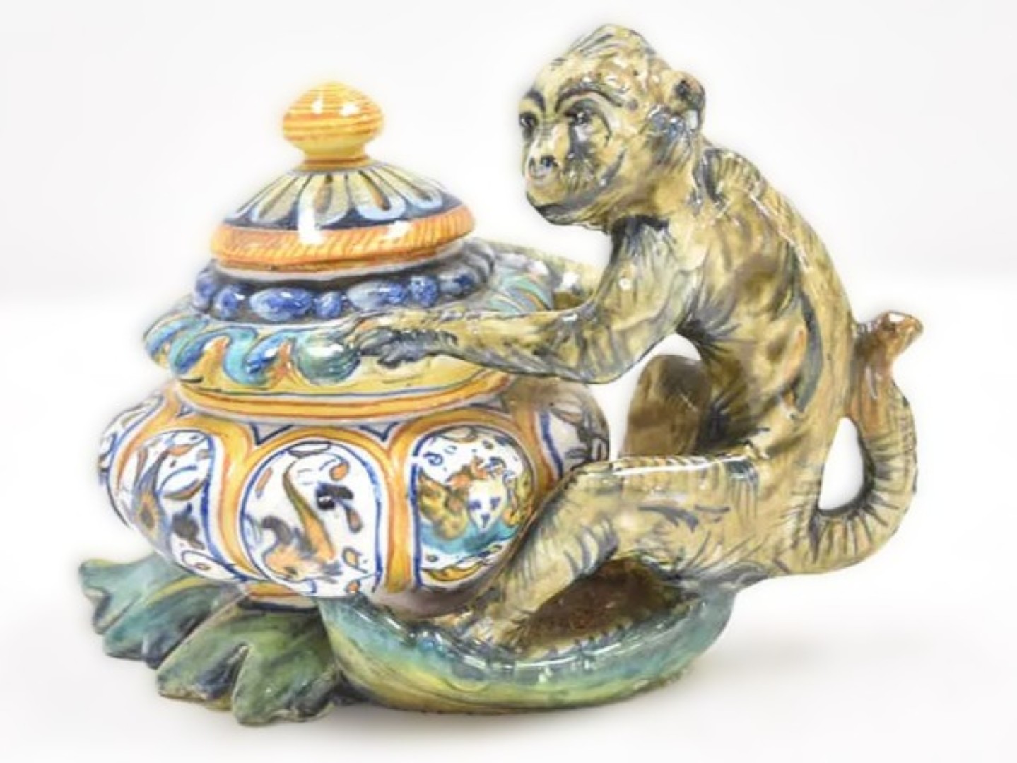 Majolica Inkwell and Monkey