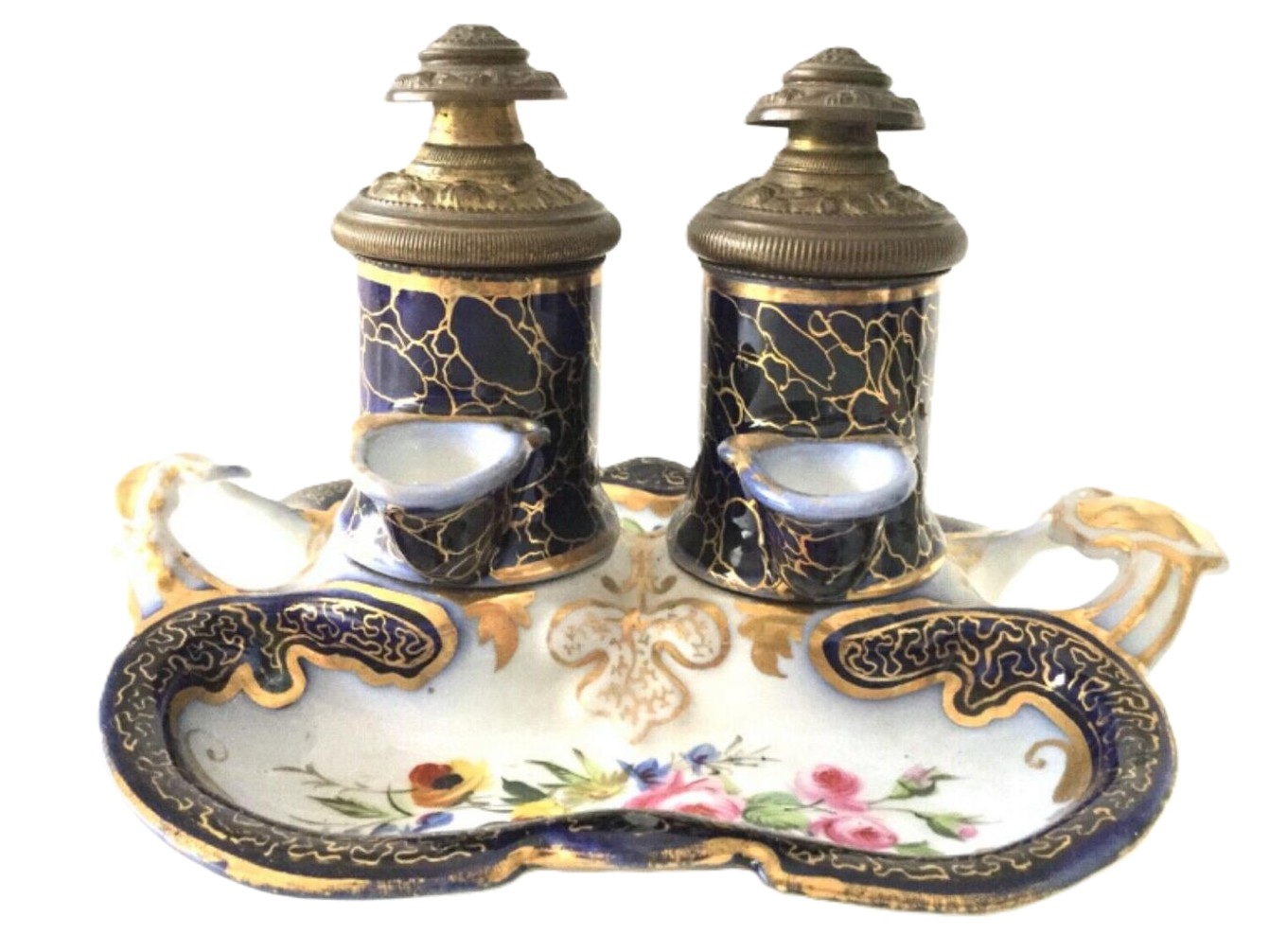 French “Old Paris” Porcelain Dual Pump Inkstand