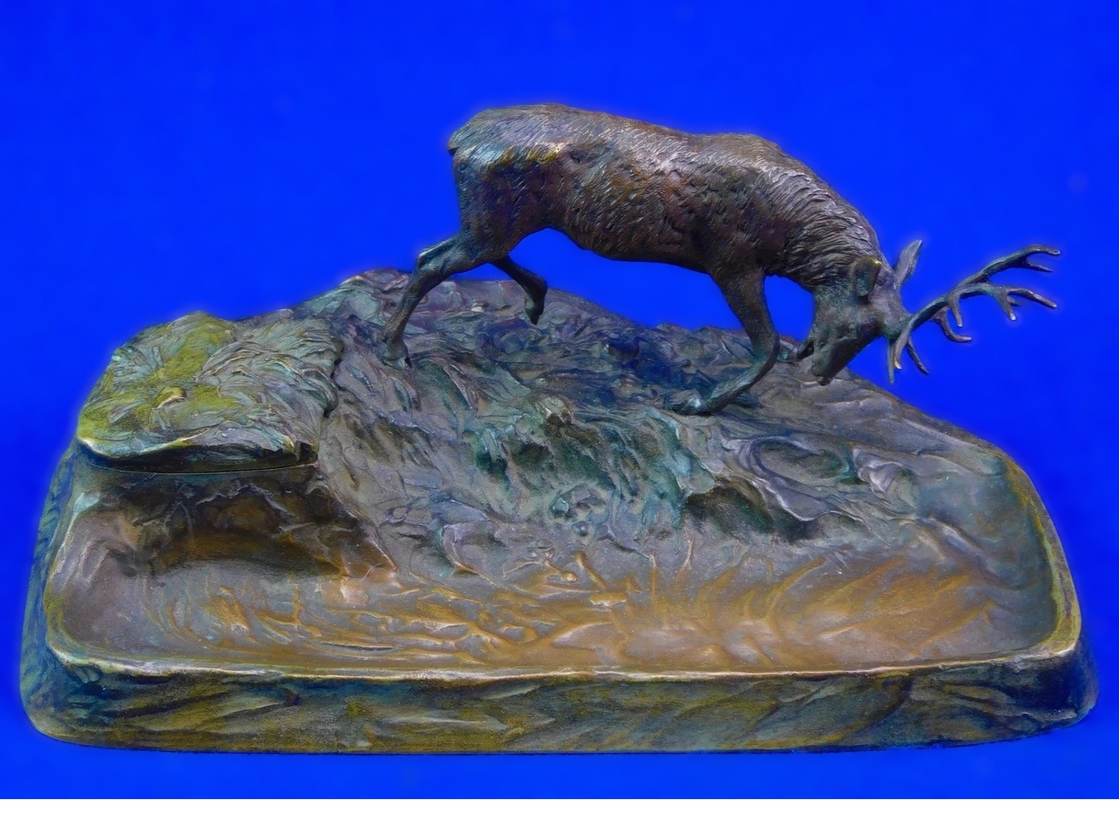 Bronze-Finished Inkstand with Stag