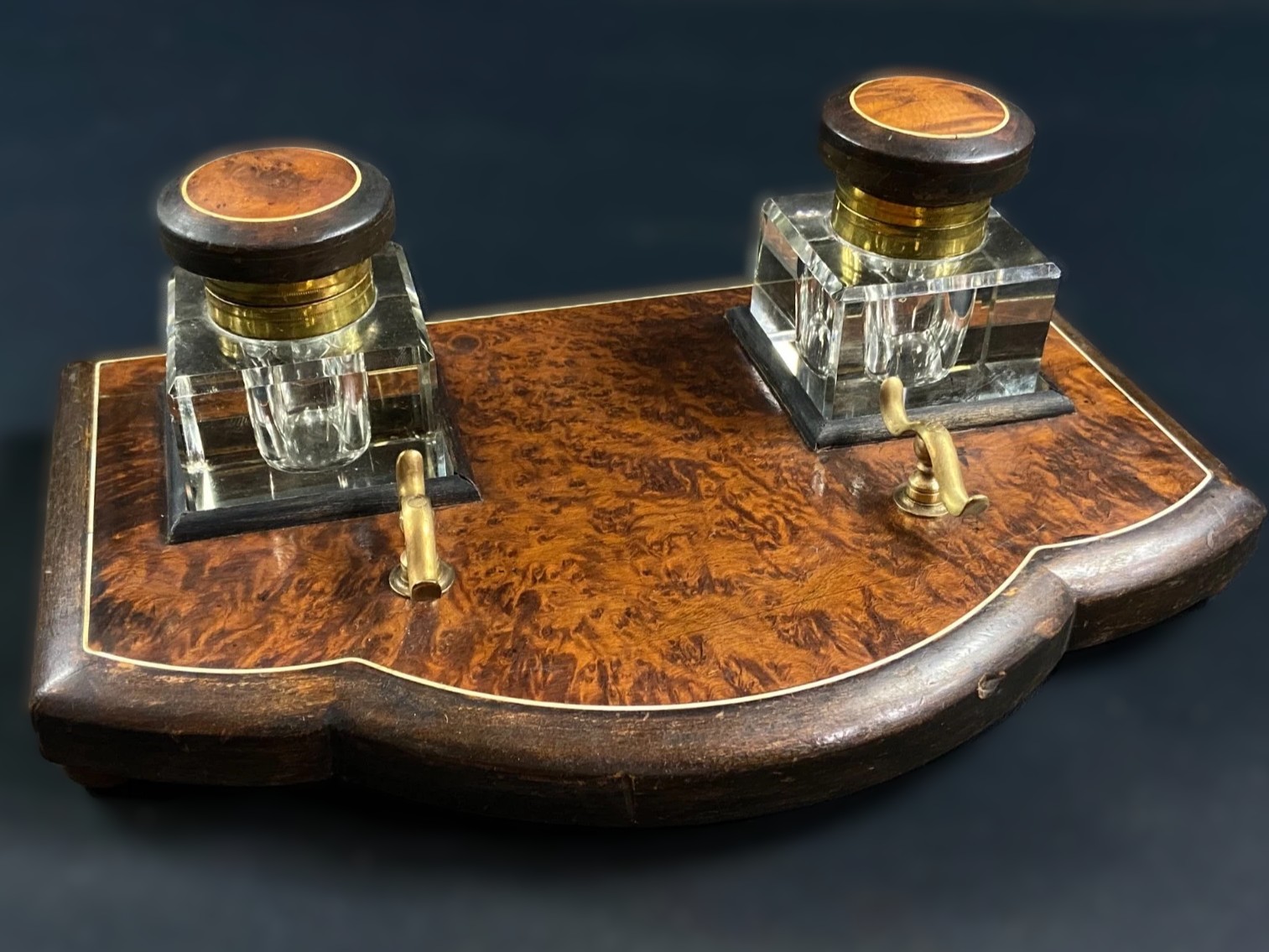 Double Inkstand – Walnut Burl Base