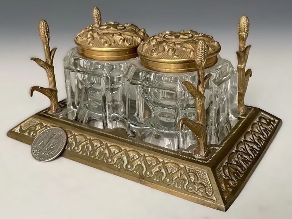 Double Inkstand with Cornstalk Pen Holders