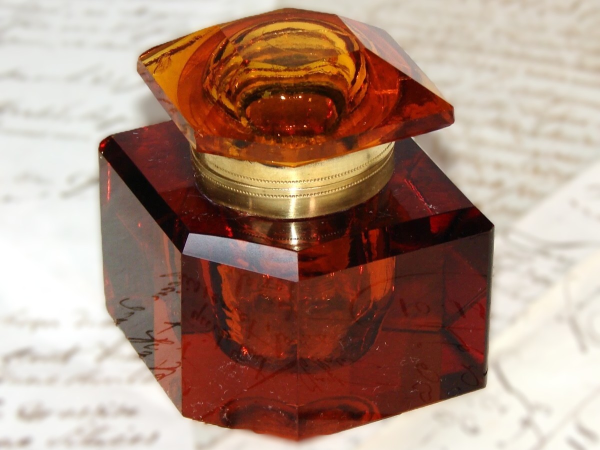 Amber Glass Inkwell