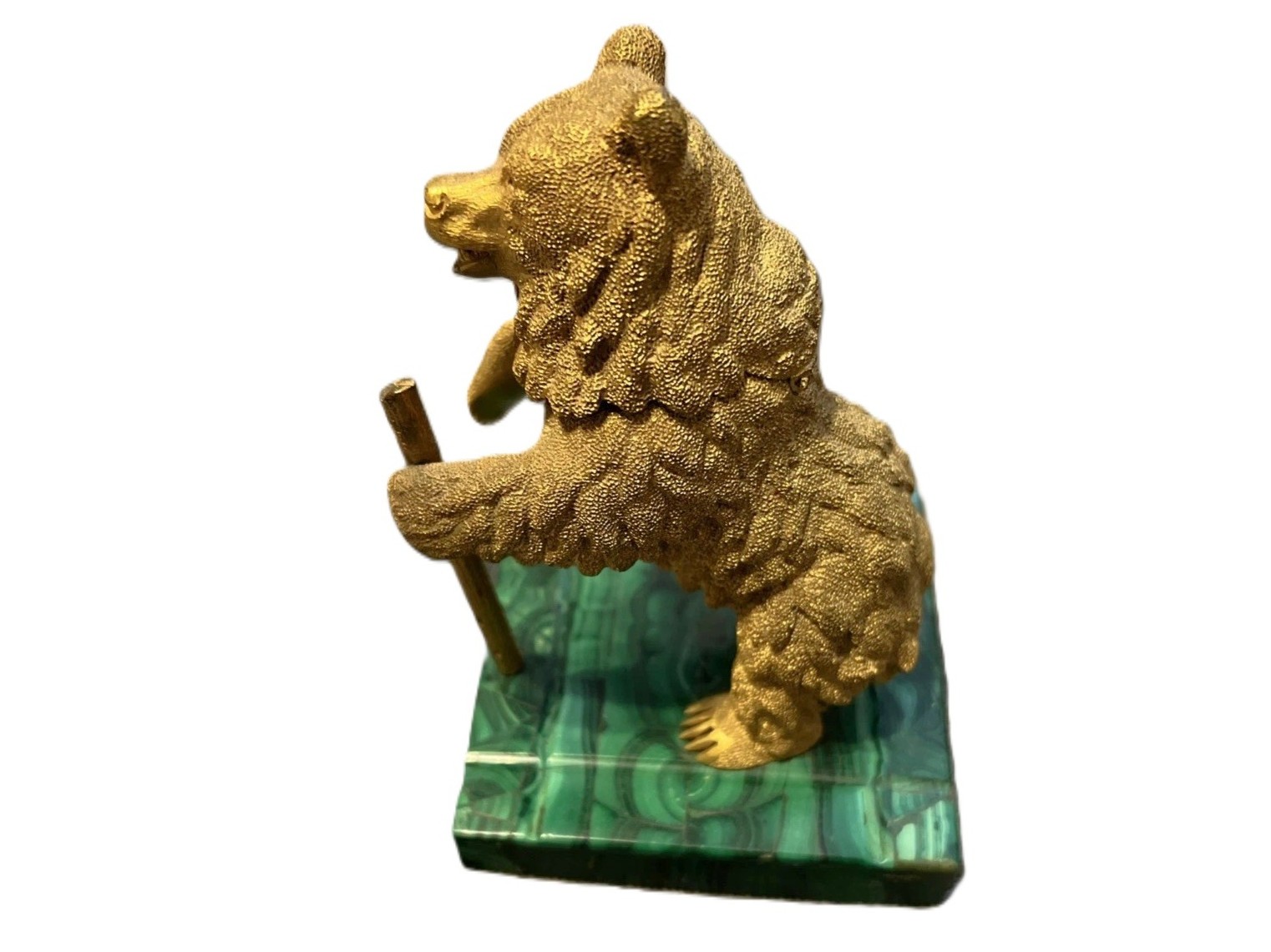 Gilt Bronze Bear Inkwell on Malachite Base