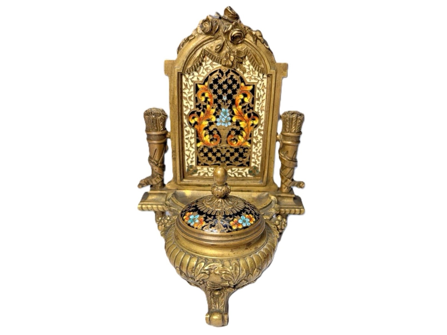 Gilt Bronze and Champlevé Enamel Inkstand