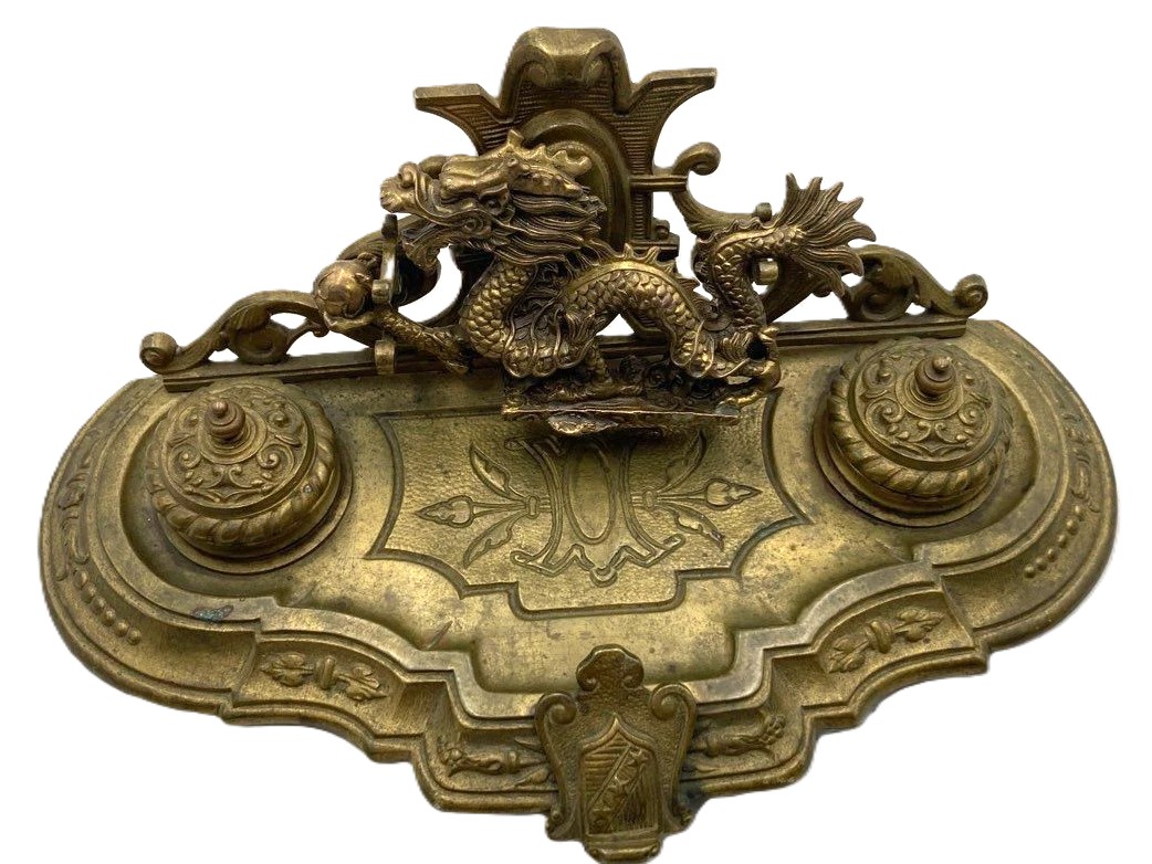 Cast Brass Dragon Inkstand