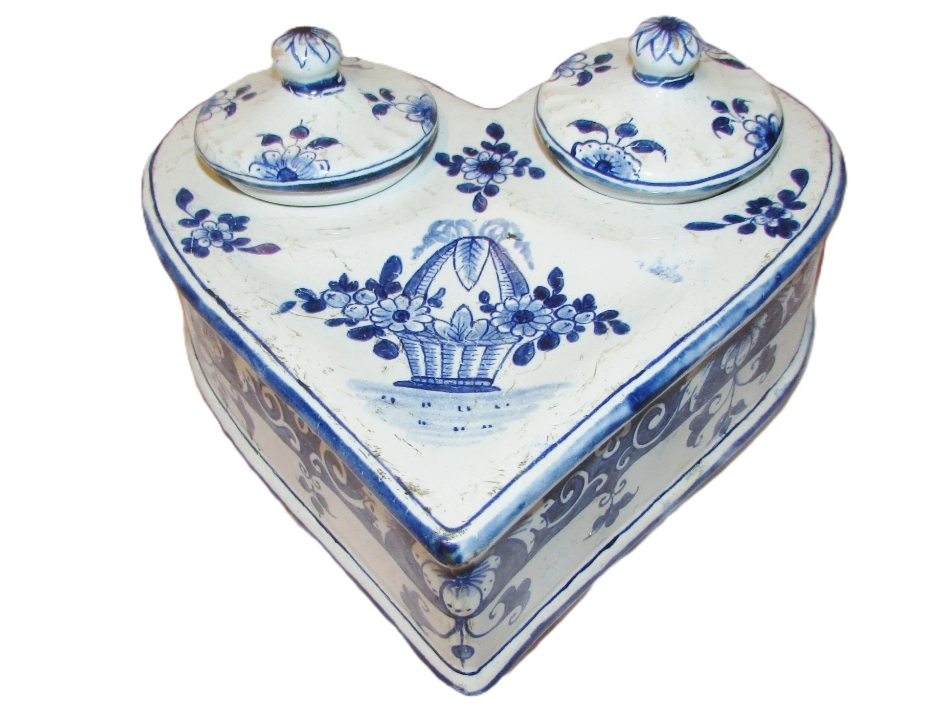French Faience Heart-Shaped Inkstand