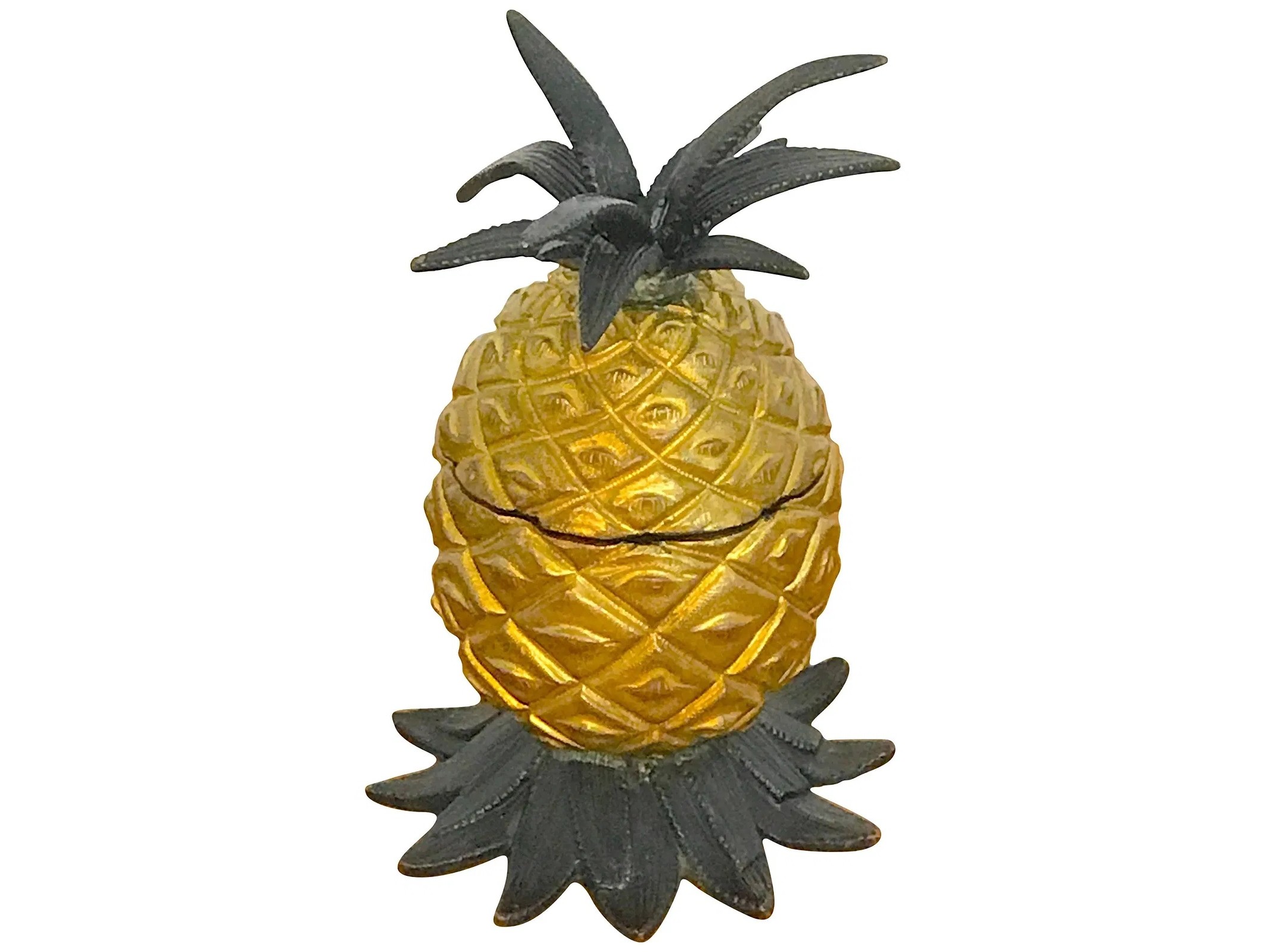 Cold-Painted Bronze Pineapple Inkwell