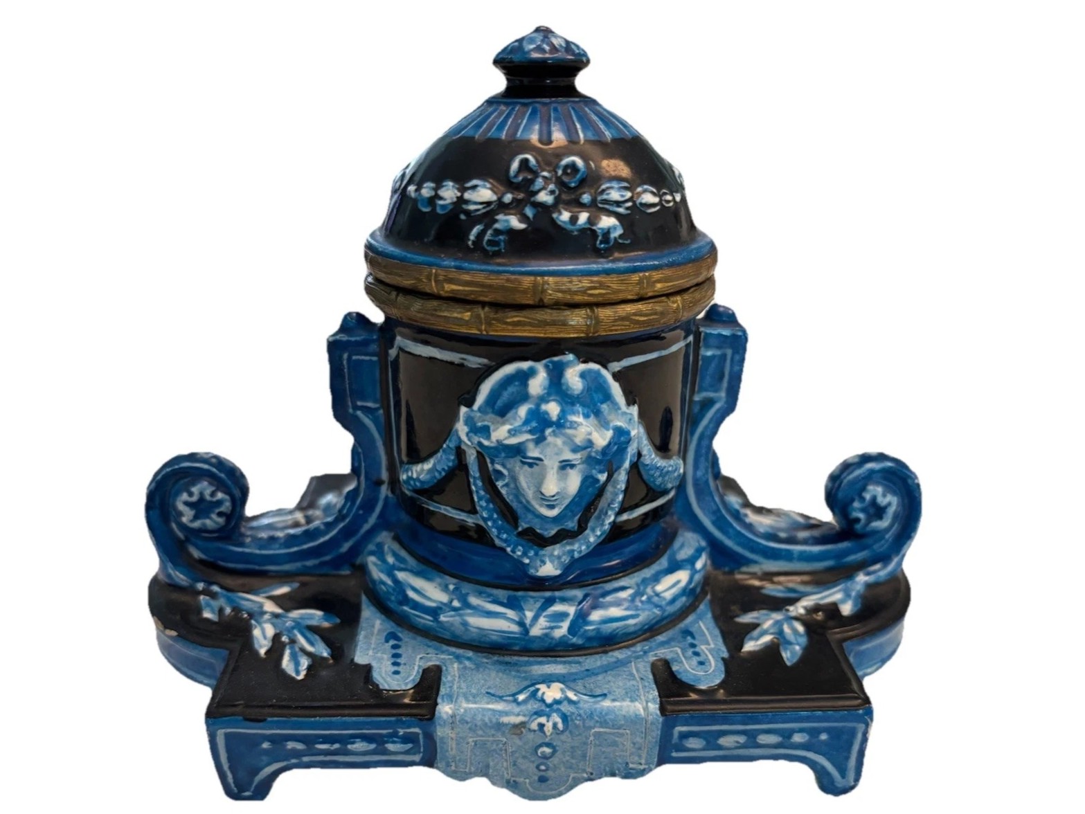 Faience Inkwell with Classical Mask