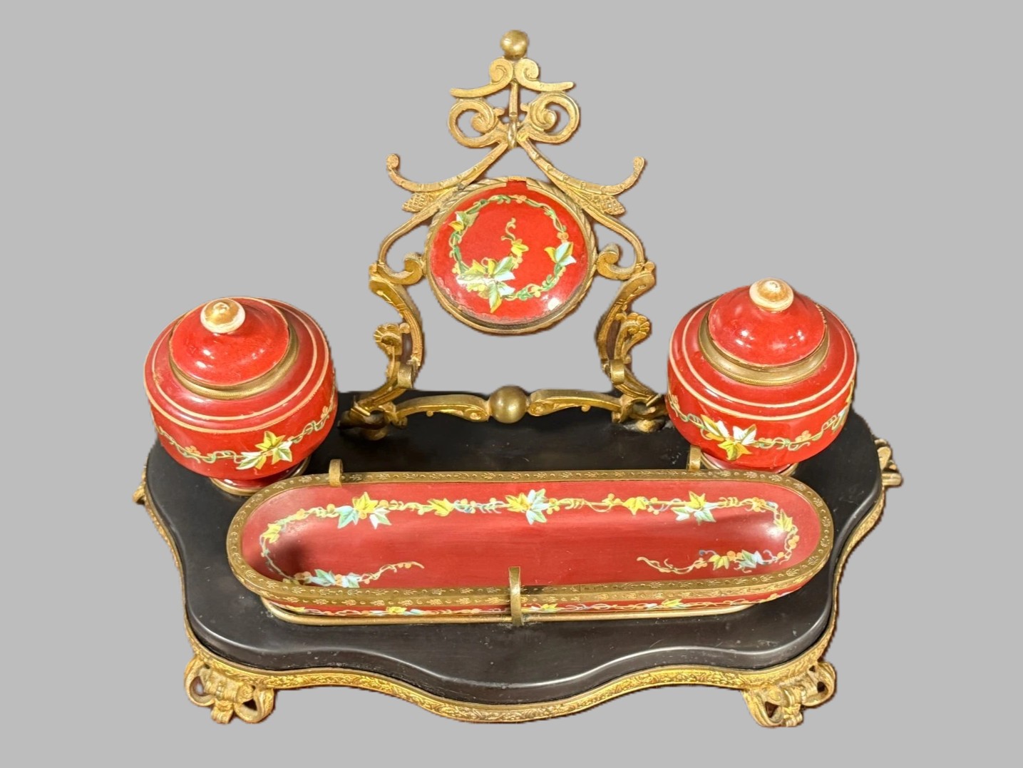 Red Enamel Double Inkstand