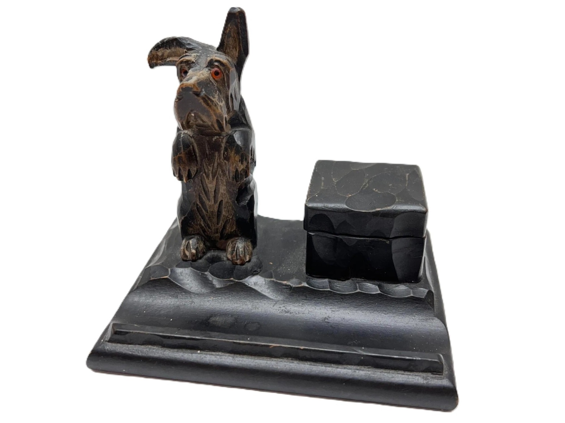 Hand-Carved Wooden Inkstand with Scottie Dog