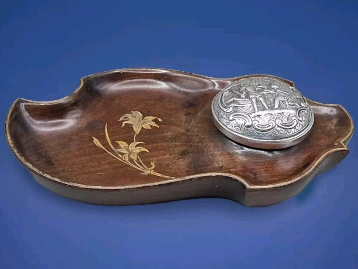 Sorrento Wood Leaf and Sterling Silver Inkstand