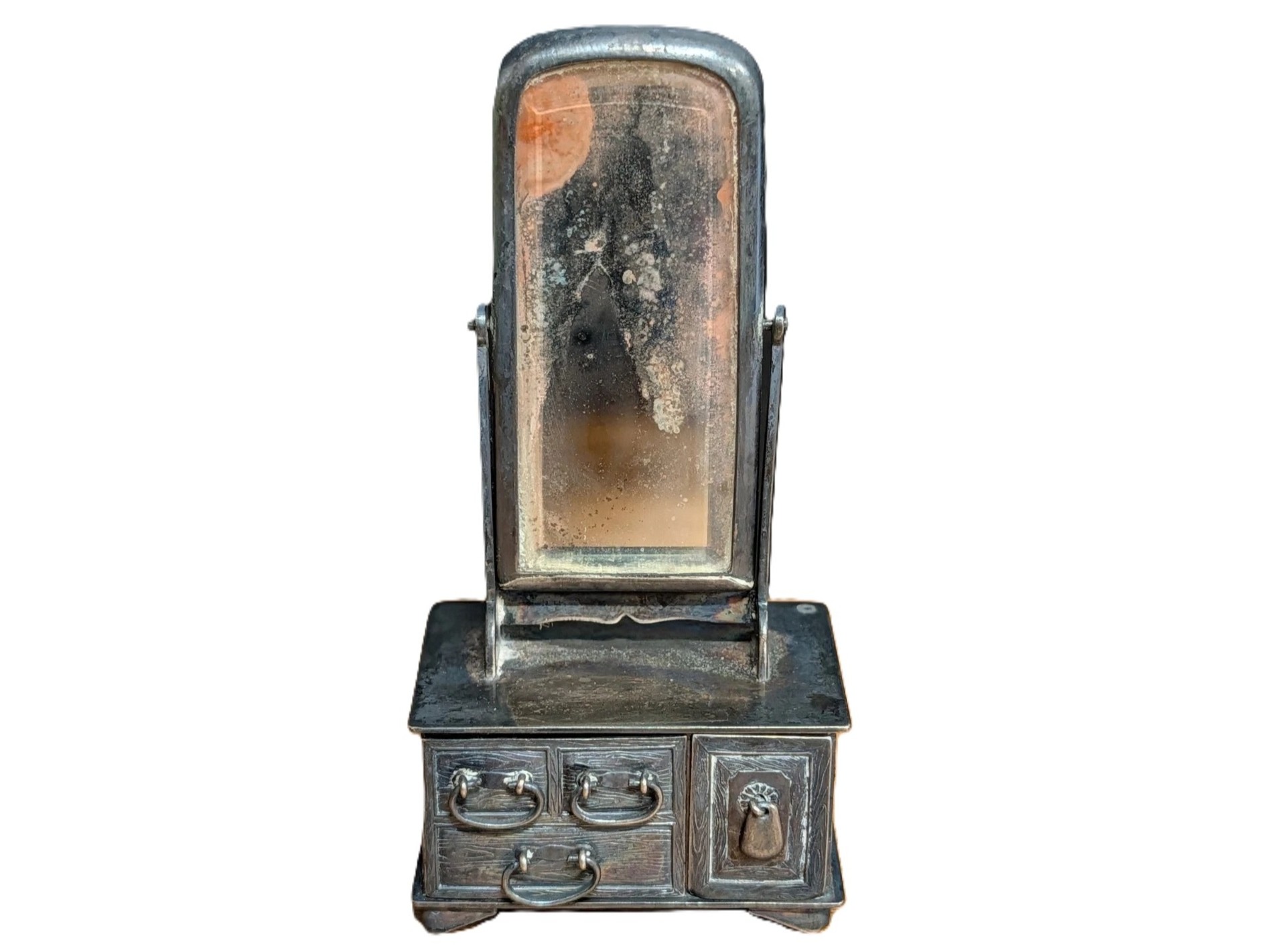 Japonesque Sterling Silver Miniature Cheval Mirror with Inkwell & Sander