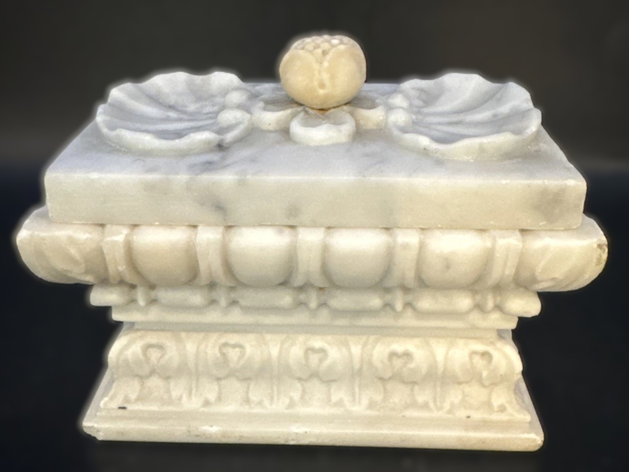 Carved White Marble Double Inkstand