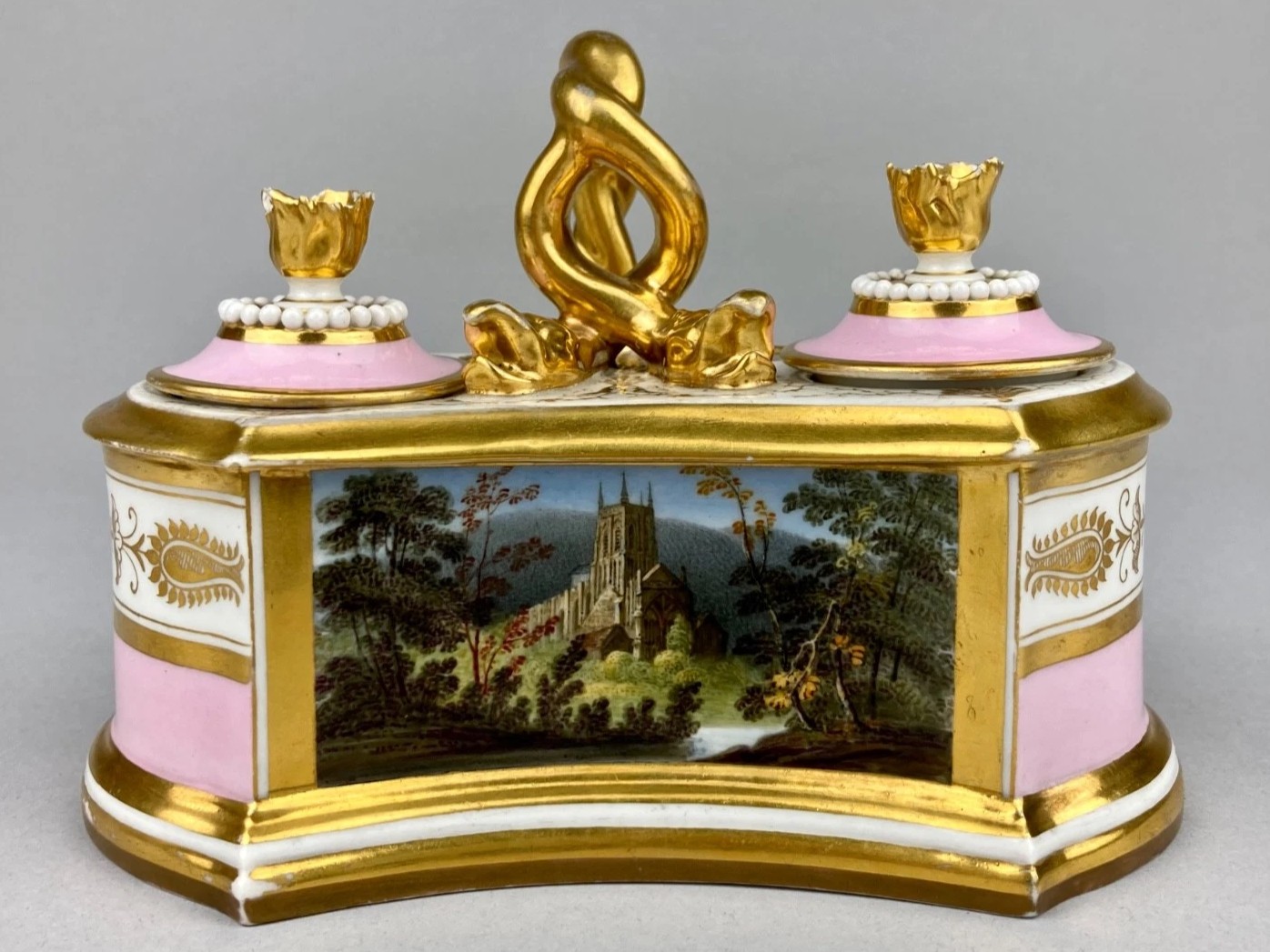 Flight, Barr & Barr (Worcester) Porcelain Kidney-Shaped Inkstand