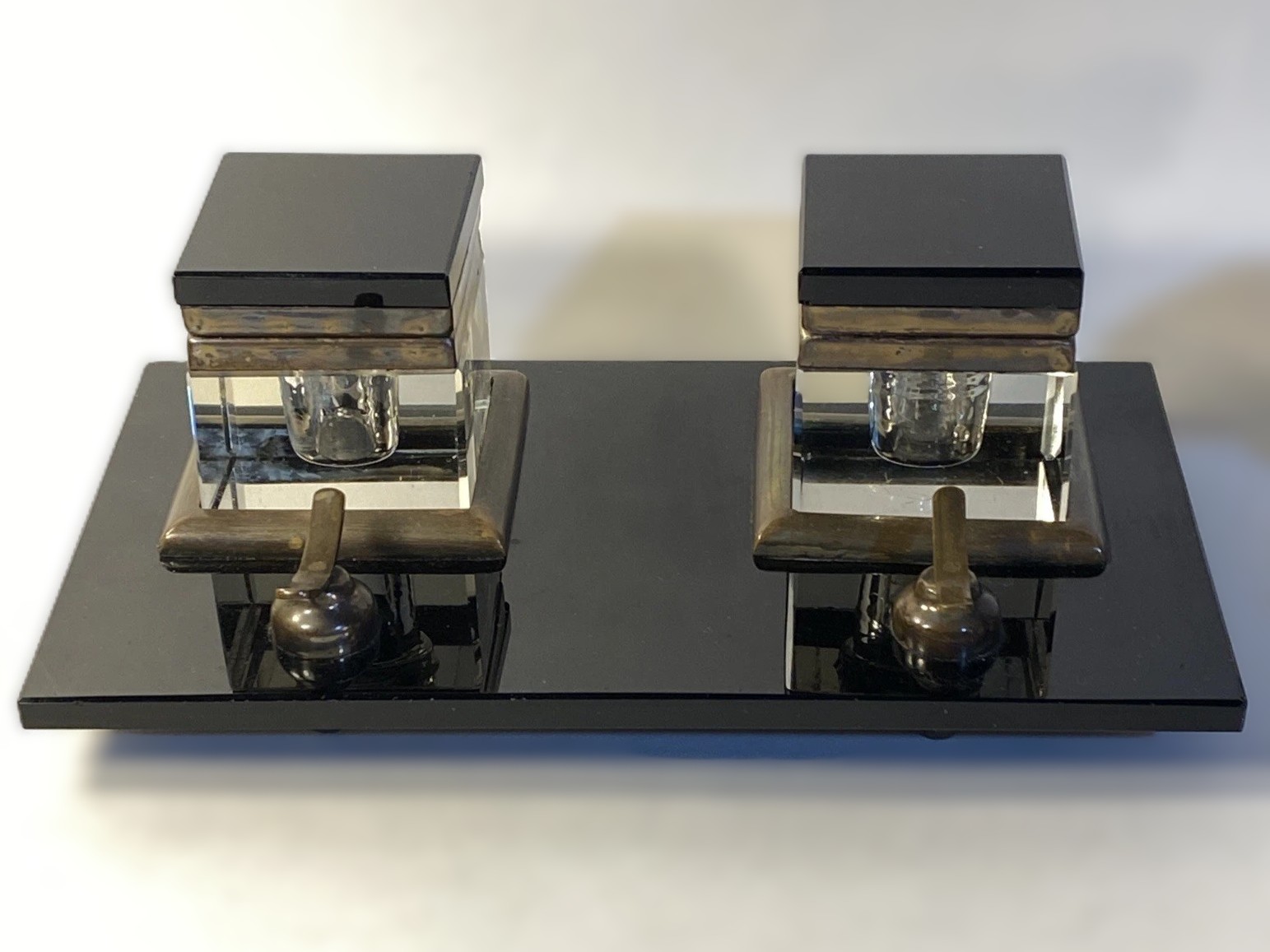 Black & Clear Glass Double Inkstand