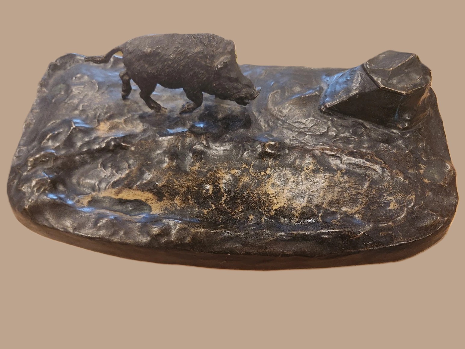 Wild Boar Bronze Inkstand
