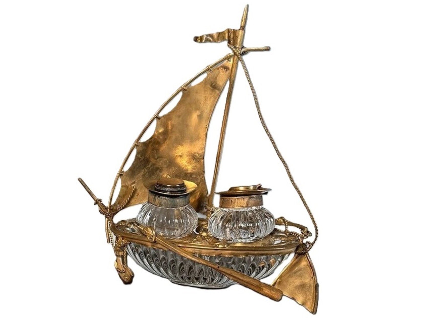 Nautical Desk Inkstand: Brass Sailboat