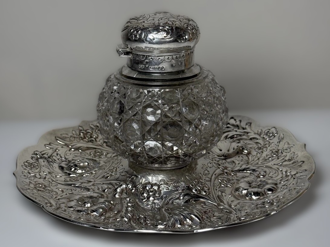 Early Victorian Sterling Silver Inkstand