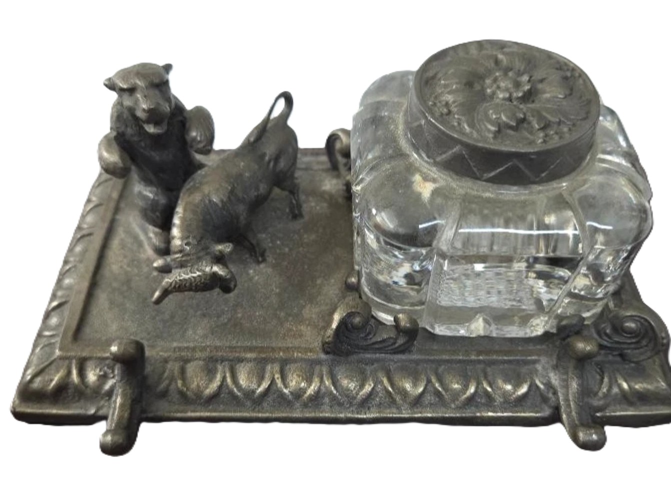 Figural Bull & Bear Quadruple Plate Inkstand