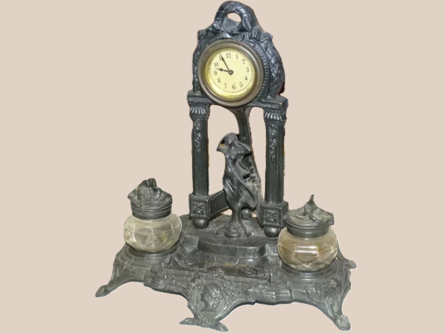French Art Nouveau Inkstand with Clock