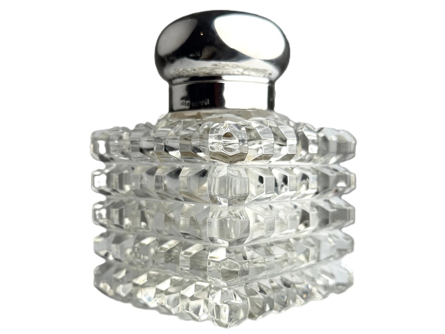 Cut Crystal & Sterling Silver Inkwell