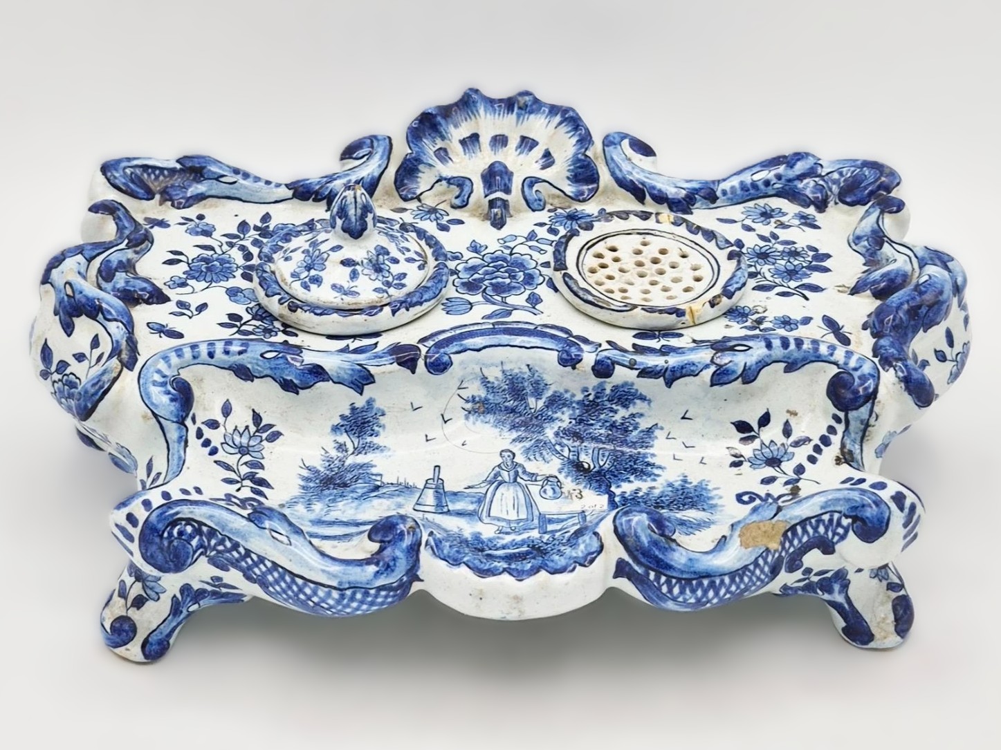 Delft Blue & White Tin-Glazed Earthenware Inkstand