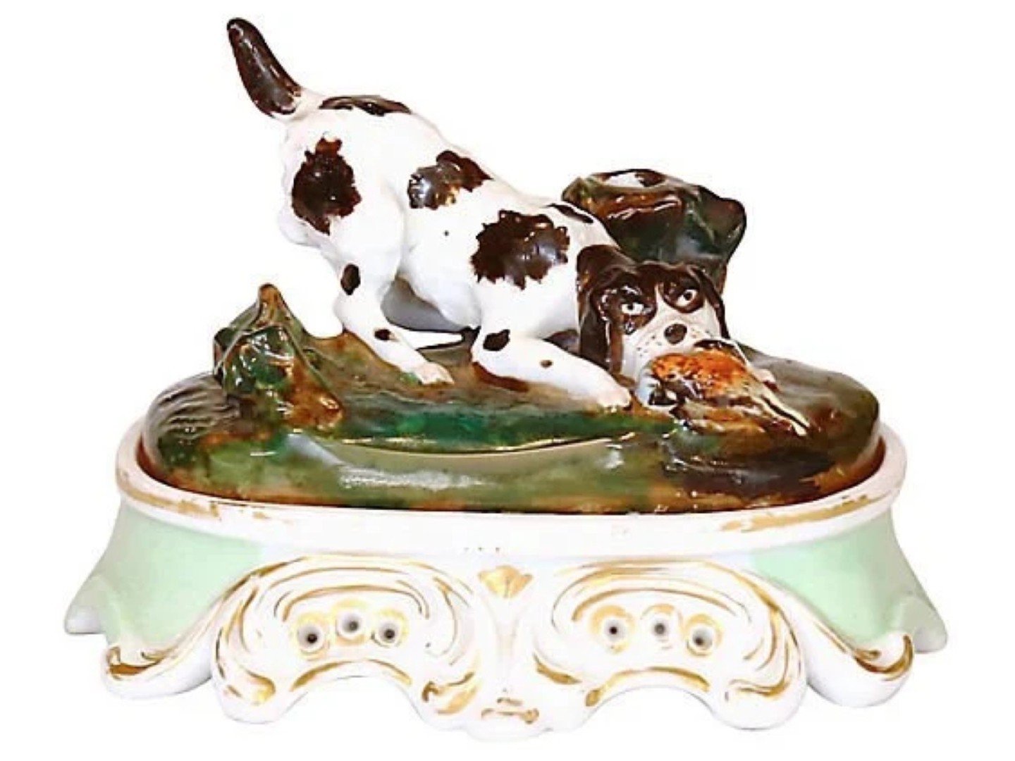 Old Paris Porcelain Hunting Dog Inkstand
