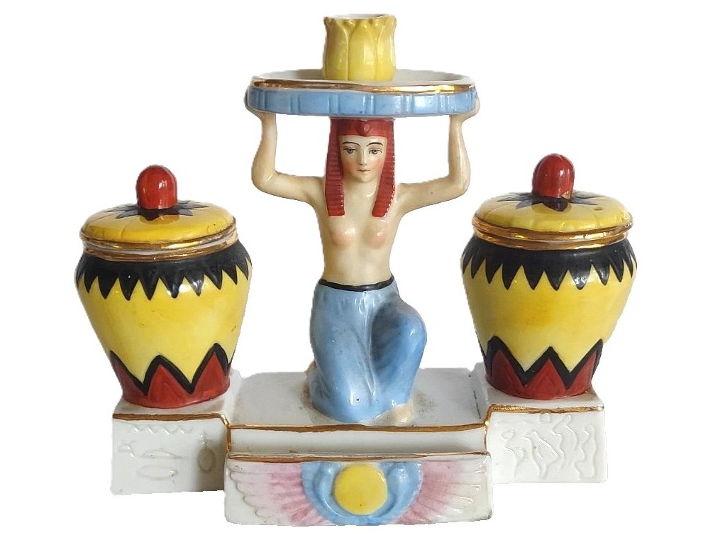 Egyptian Revival Porcelain Inkstand