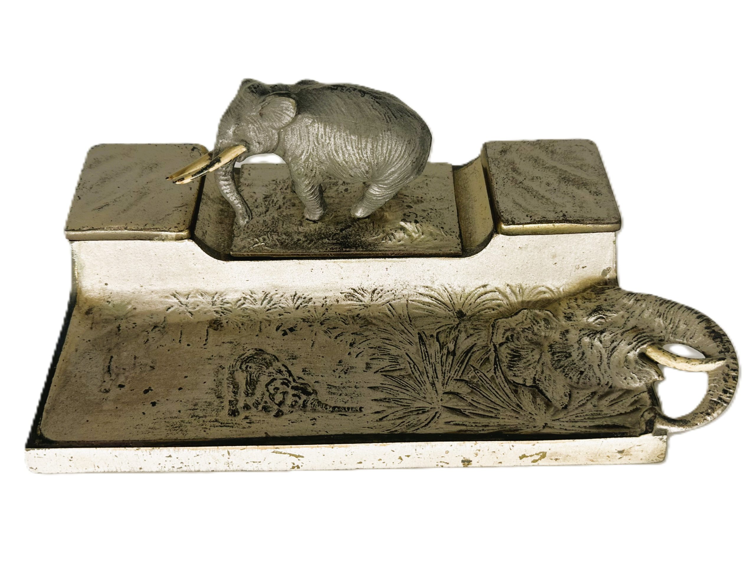 Elephant Themed Double Inkstand with Swivel Lids
