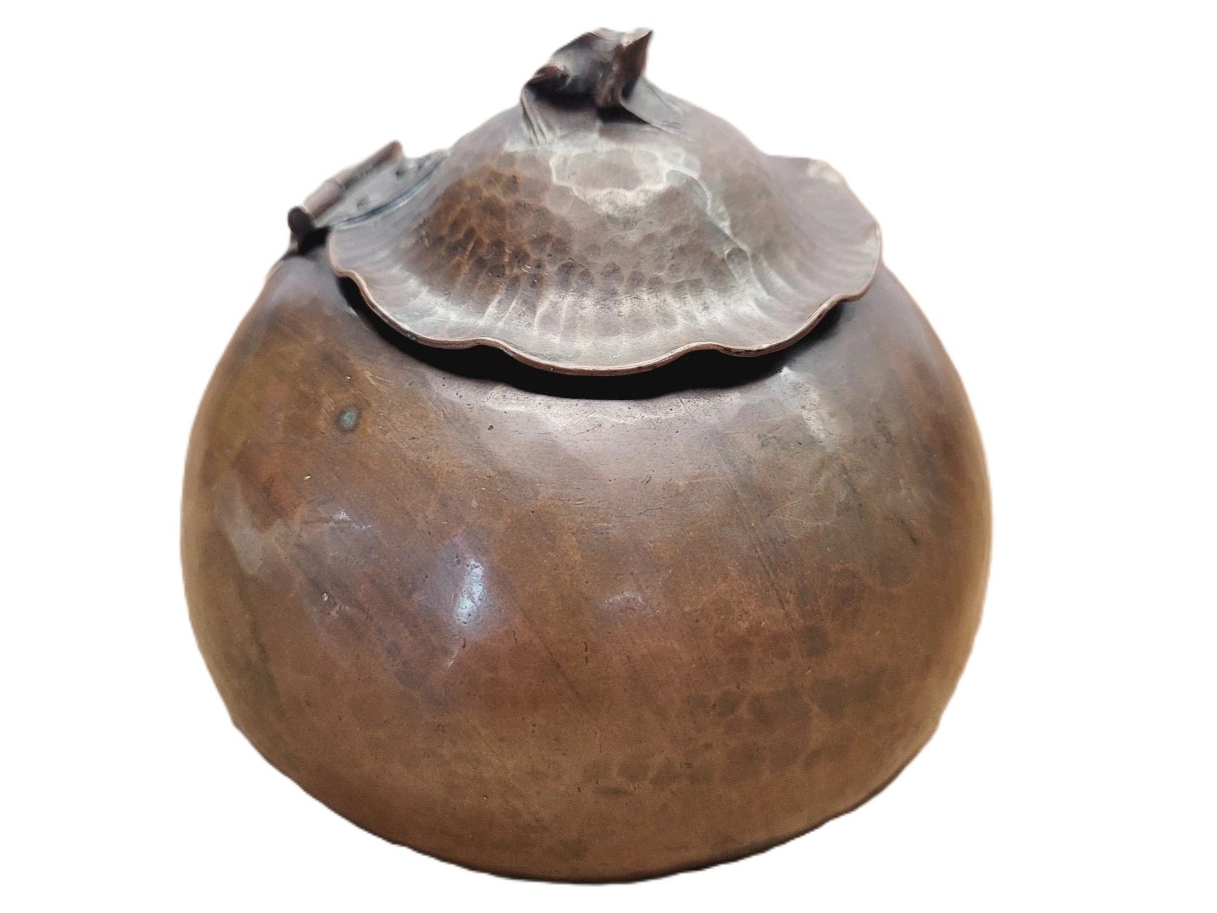 Hand-Hammered Copper Inkwell with Frog Finial
