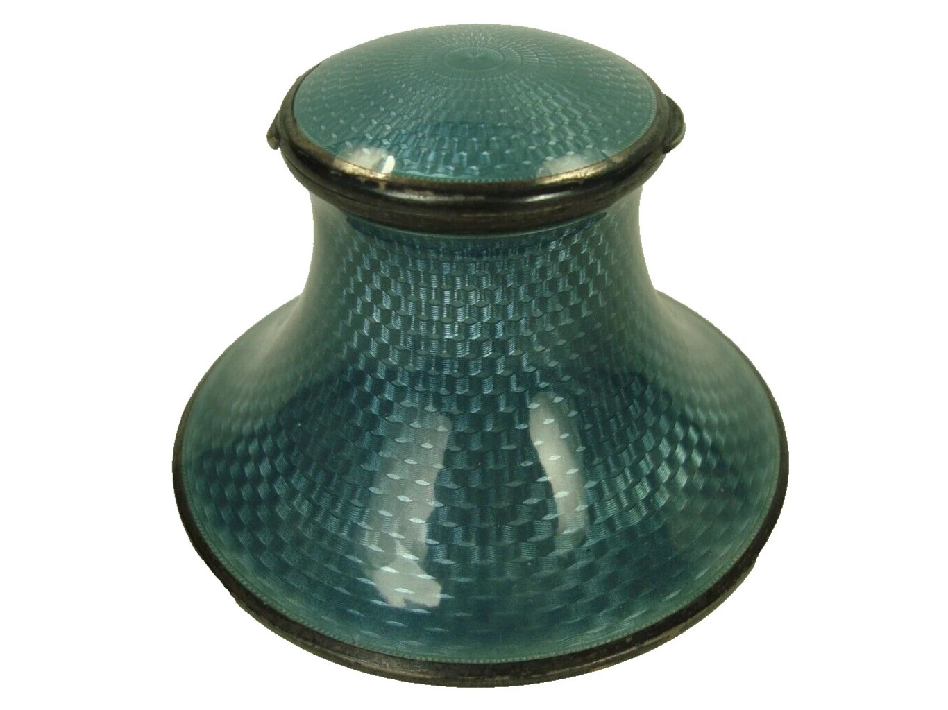 Silver & Aqua Guilloché Inkwell by Marius Hammer