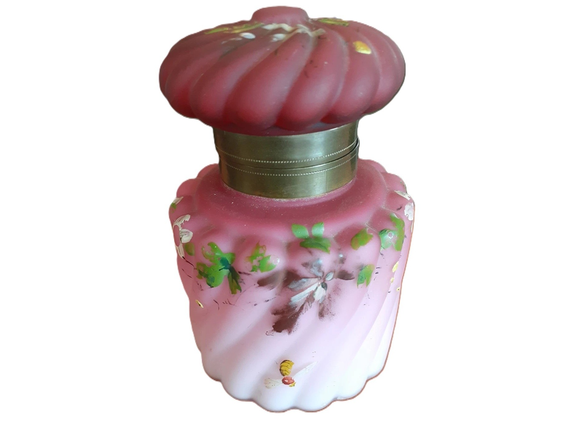 Swirl-Ribbed Art Glass Inkwell