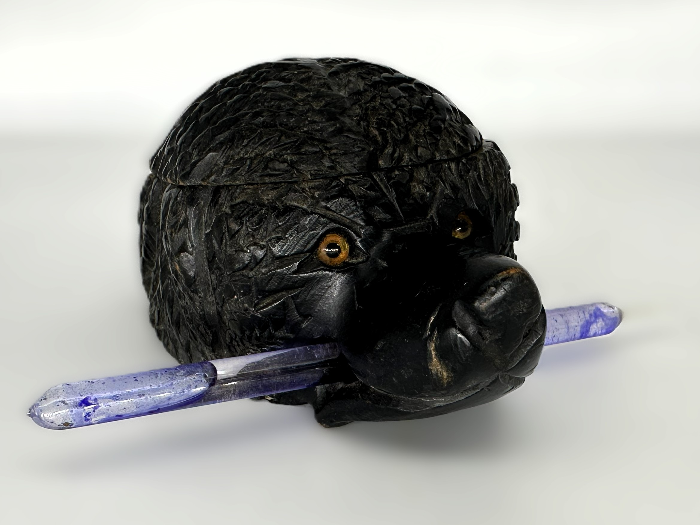 Carved Poodle Head Inkwell