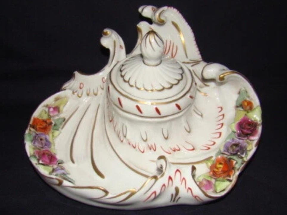 Rococo Revival Porcelain with Applied Flowers