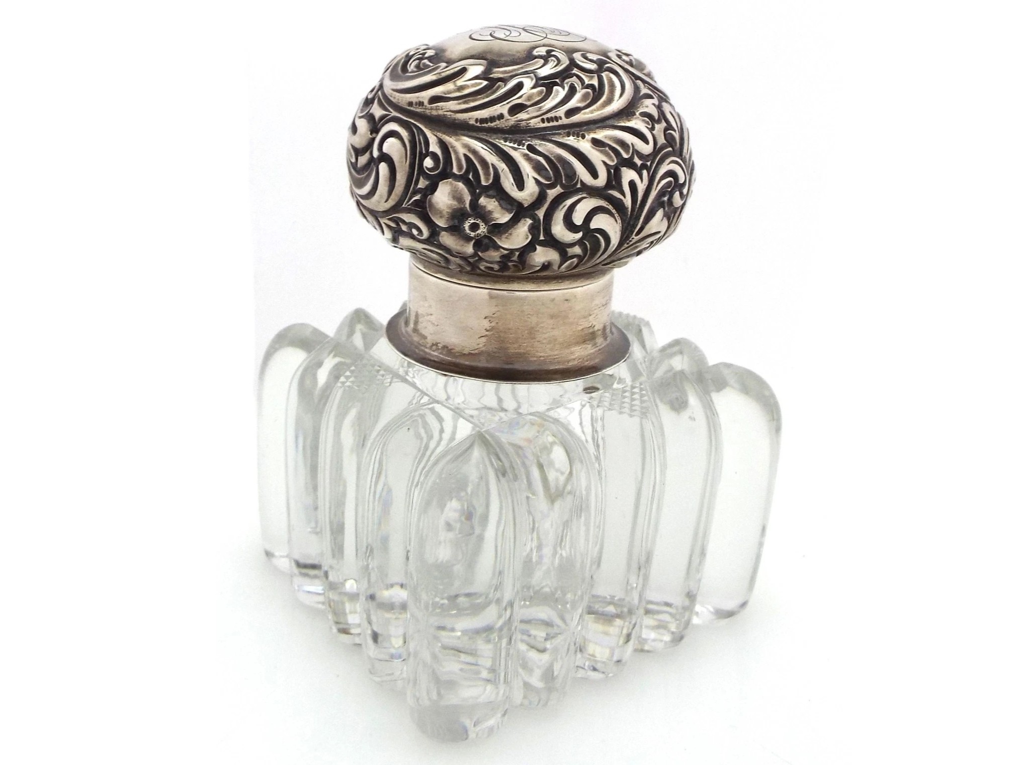 American Rococo Revival Sterling & Cut-Glass Inkwell