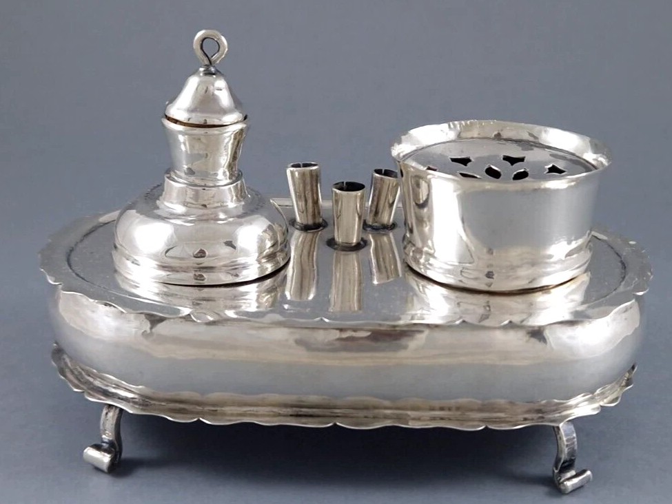18th Century Swiss Solid Silver Rococo Inkstand