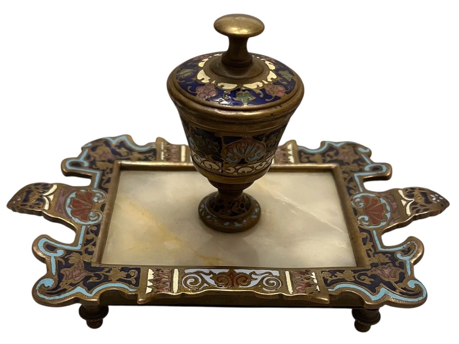 French Bronze Champlevé & Onyx Inkstand, Stamped Tiffany & Co.