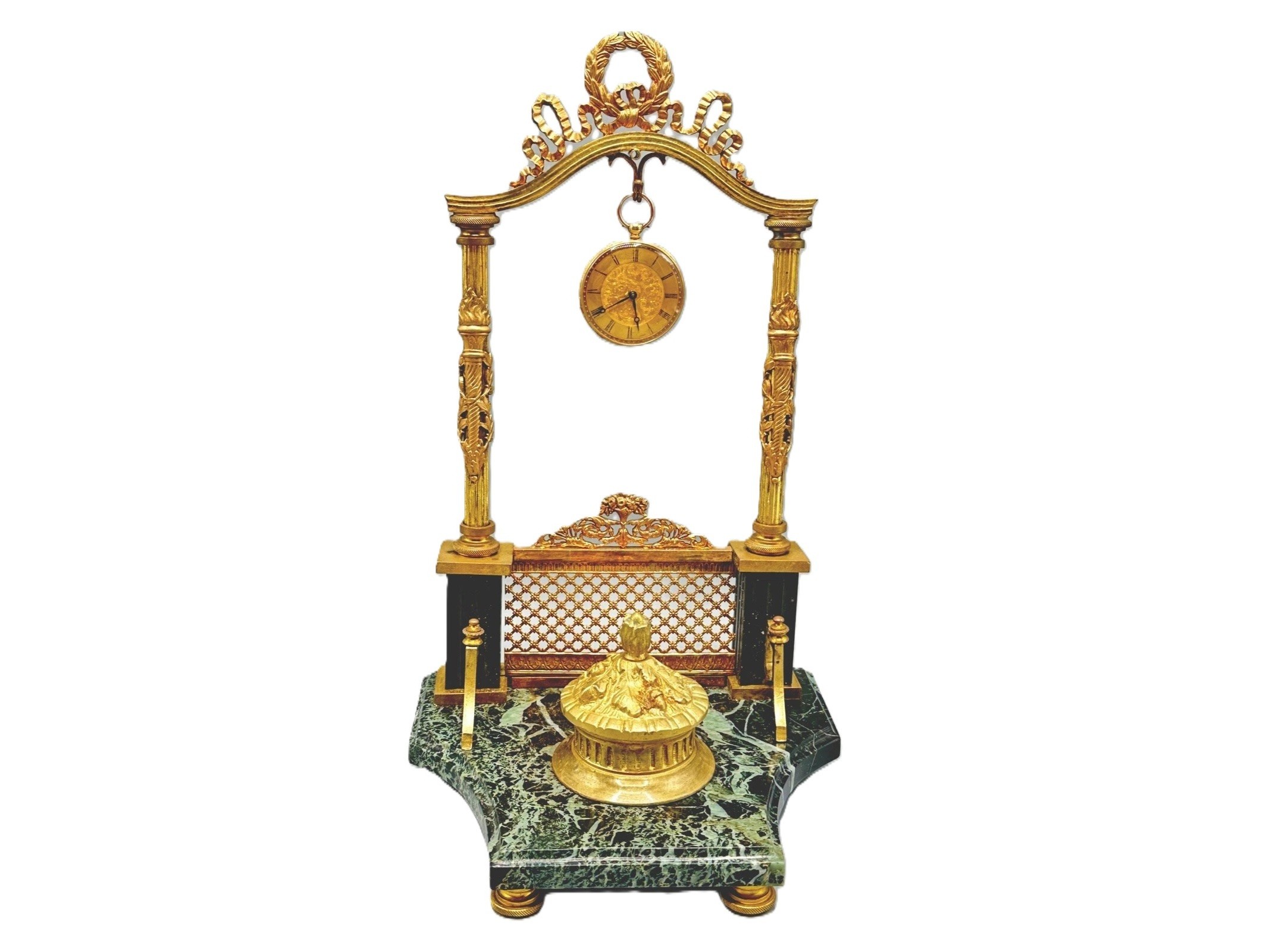French Ormolu & Marble Inkstand with Pocket Watch Holder