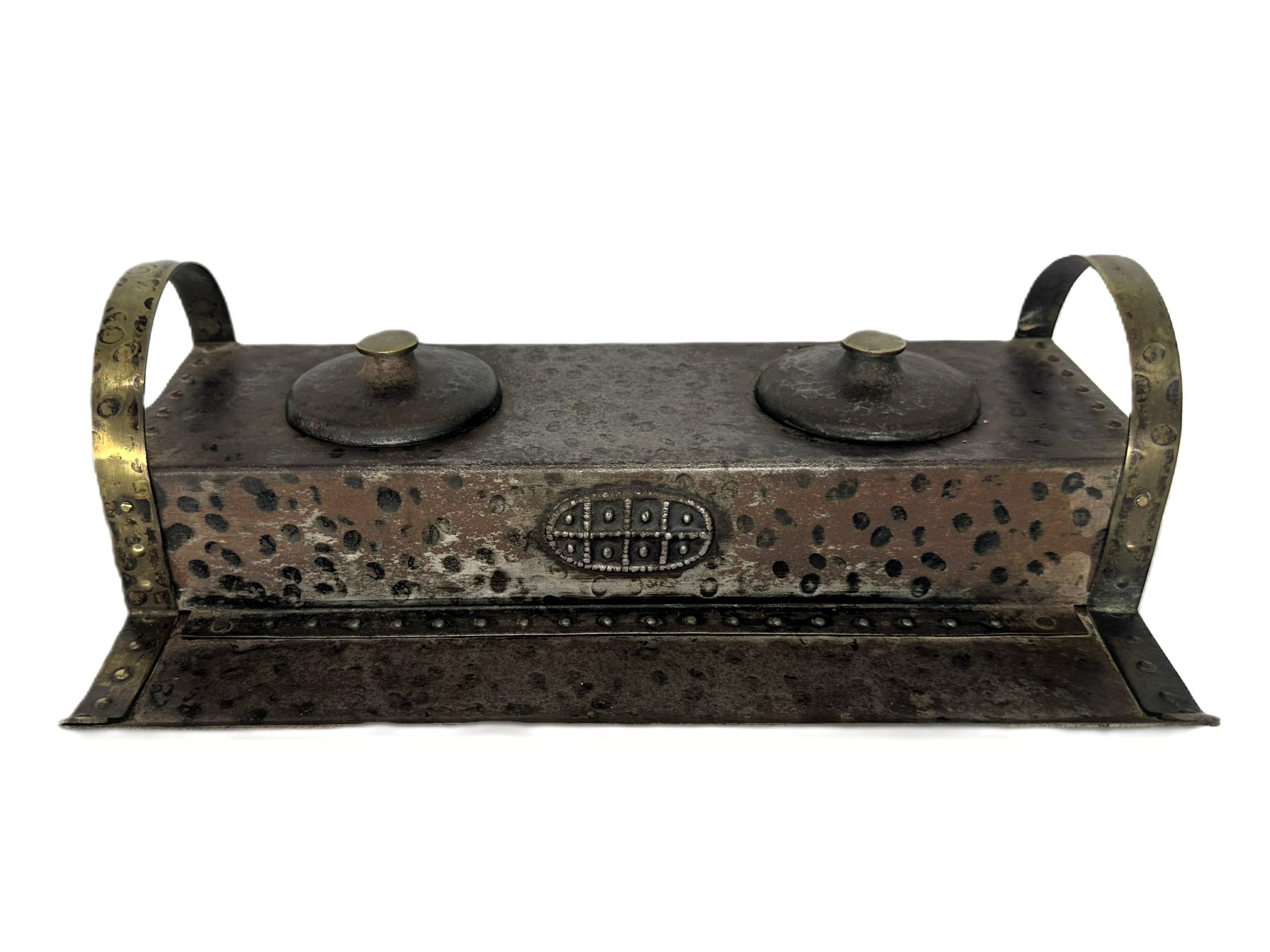 Hand-Hammered Steel & Brass Double Inkstand