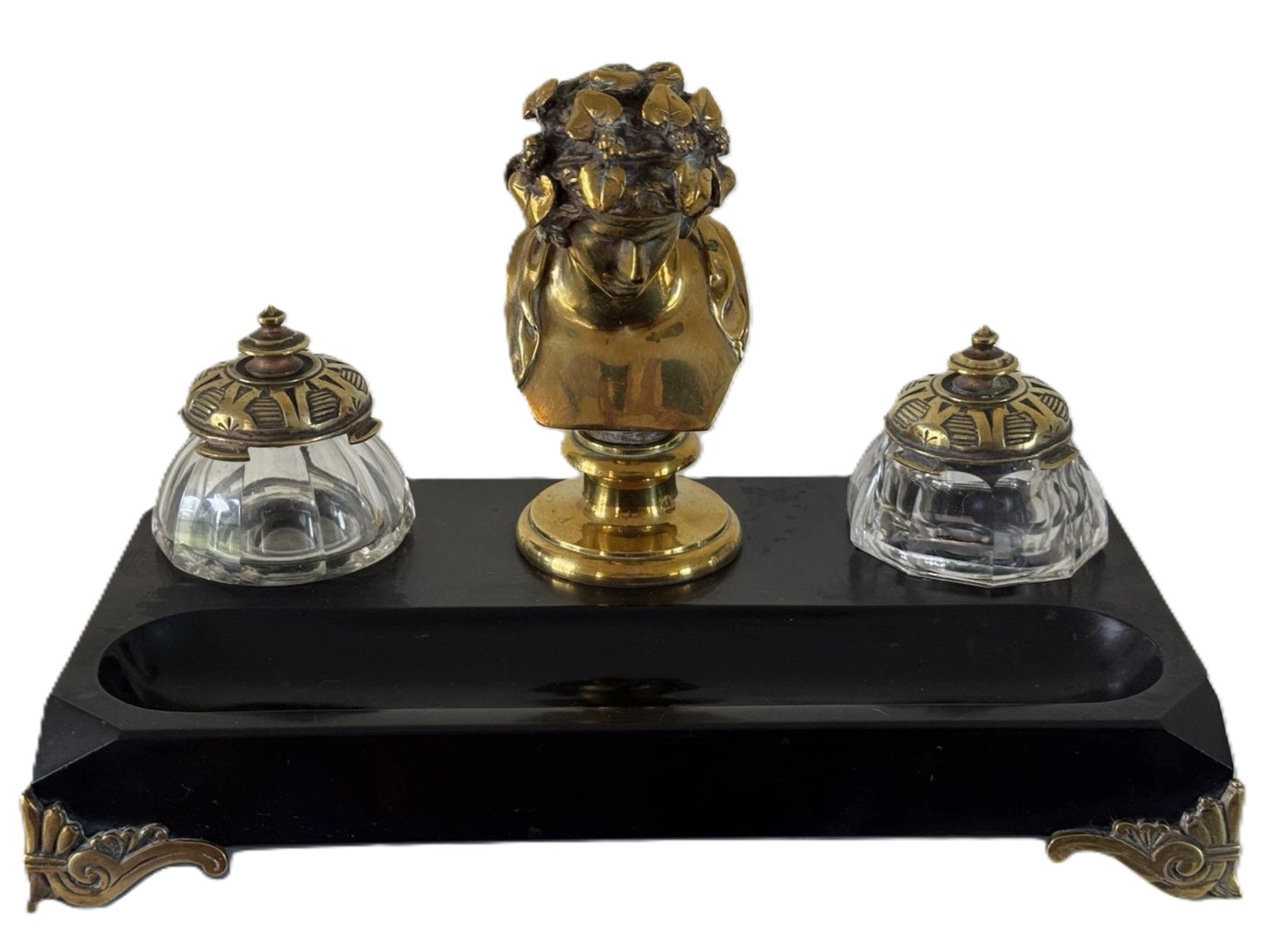 French Neoclassical Bacchus Double Inkstand