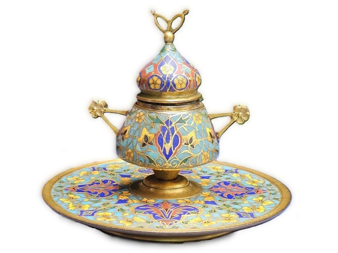 French Orientalist Champlevé Enamel and Gilt-Bronze (Ormolu) Inkstand